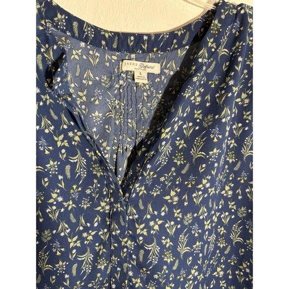 Jachs Girlfriend Women’s Blue 3/4 Sleeve Blouse Large Button Up Floral - Picture 6 of 8